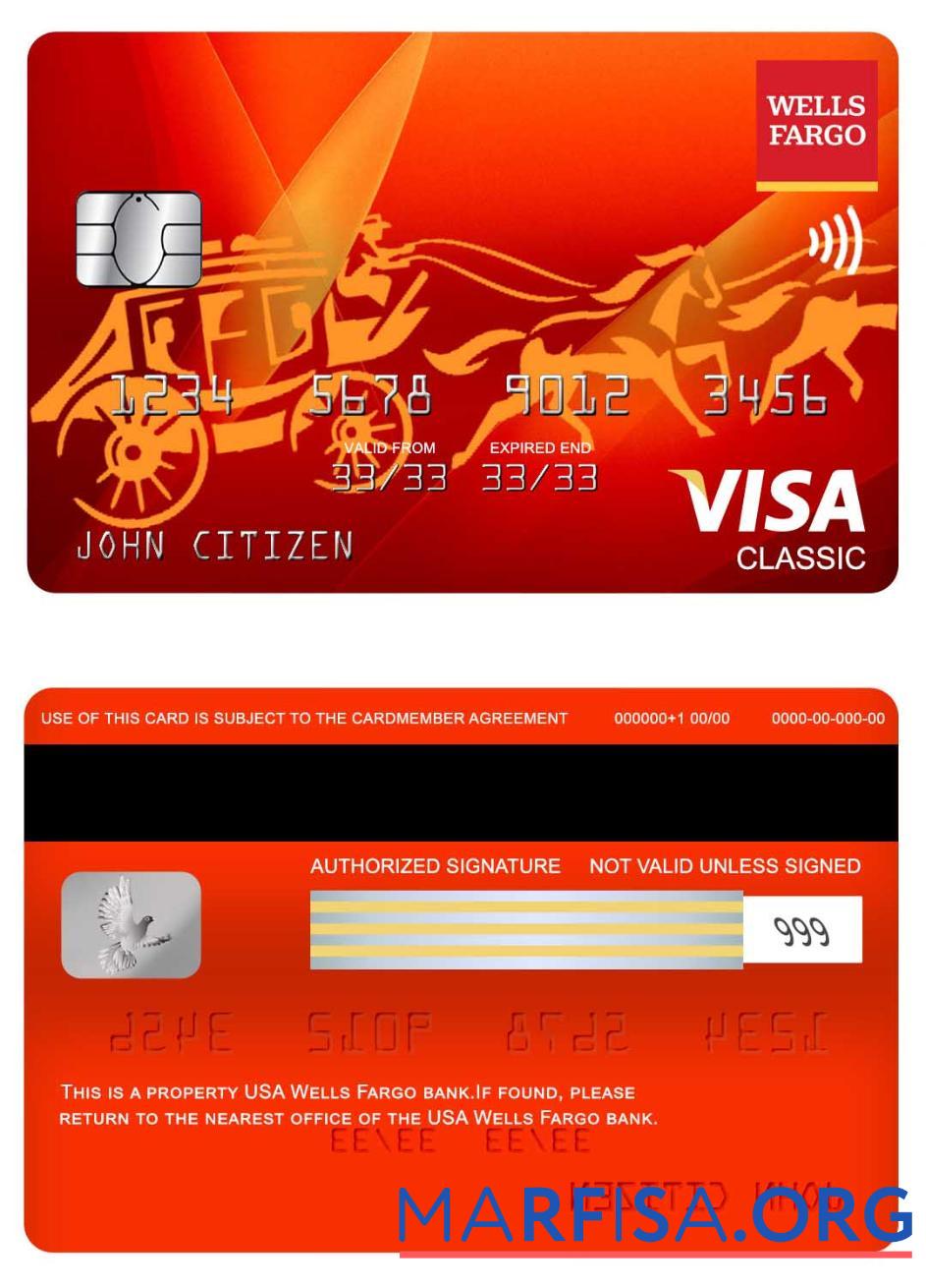Blank USA Wells Fargo bank visa classic card real example